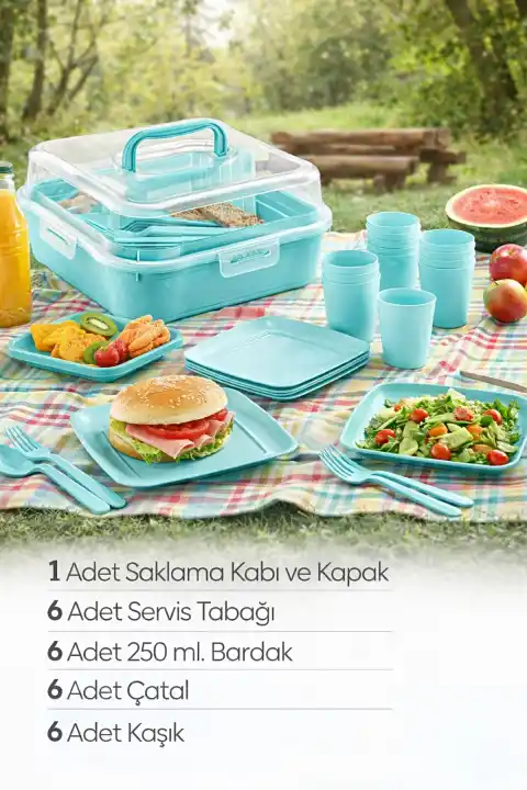 6 Kişilik Piknik Seti - Çantalı Piknik Seti 25 Parça Piknik Organizer Kamp Magic Piknik Seti