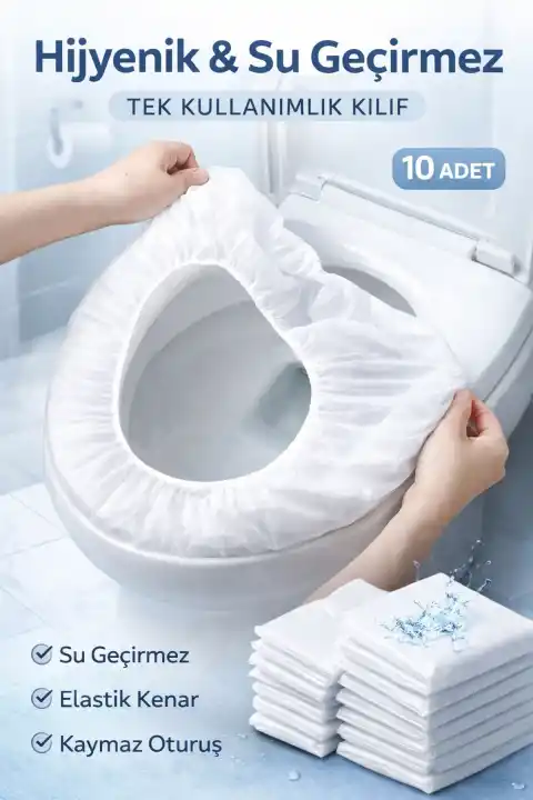 10 Adet Tuvalet Klozet Kapağı Kılıfı | Tek Kullanımlık Su Geçirmez Hijyenik WC Örtüsü
