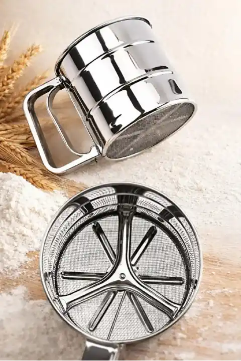 Paslanmaz Çelik Un Eleği Pratik Basmalı Kakao Pudra Eleği Çok Amaçlı Elek 250 Gr.