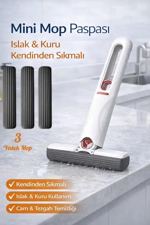 Taşınabilir Mini Mop Paspası Islak Kuru Temizlik Süngeri Mutfak Tezgahı Pencere Cam Zemin Silme