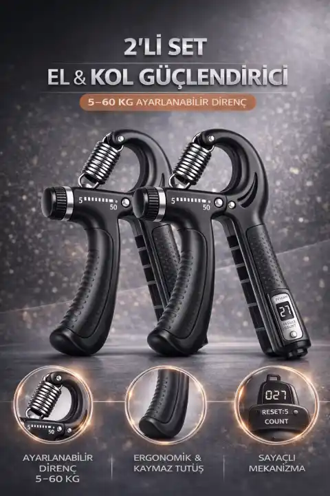 2 Adet El Kol Bilek Güçlendirici 5-60 KG Dirençli El Yayı Egzersiz Spor Aleti Kas Yapma Geliştirme
