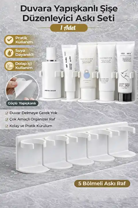 Yapışkanlı Kozmetik Düzenleyici Raf Kesilebilir Banyo Dolap İçi Gizli 5 Bölmeli Şişe Organizer