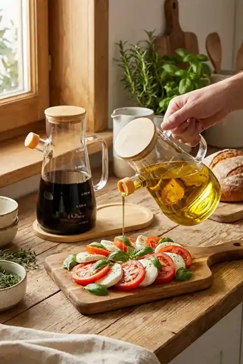 2li Bambu Kapaklı Cam Yağdanlık Vakumlu Borosilikat Cam Sirkelik Zeytinyağı Şişesi Yağlık 900 ml.