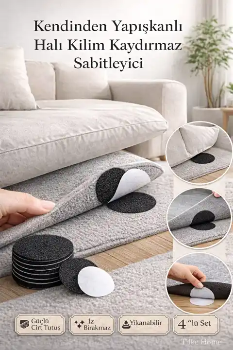 4’lü Kilim Halı Kaydırmaz Sabitleyici Cırt Kendinden Yapışkanlı Koltuk Örtüsü Halı Kayma Önleyici