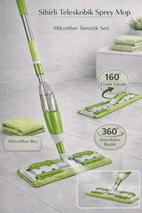 Sihirli Teleskobik Mandallı Sprey Mop Bezli Mikrofiber Paspas Yer Fayans Duvar Yüzey Temizlik