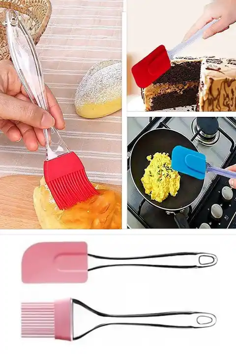 2li Silikon Fırça Spatula Servis Fırçası Kaşık Bıçak Spatula Seti Renkli