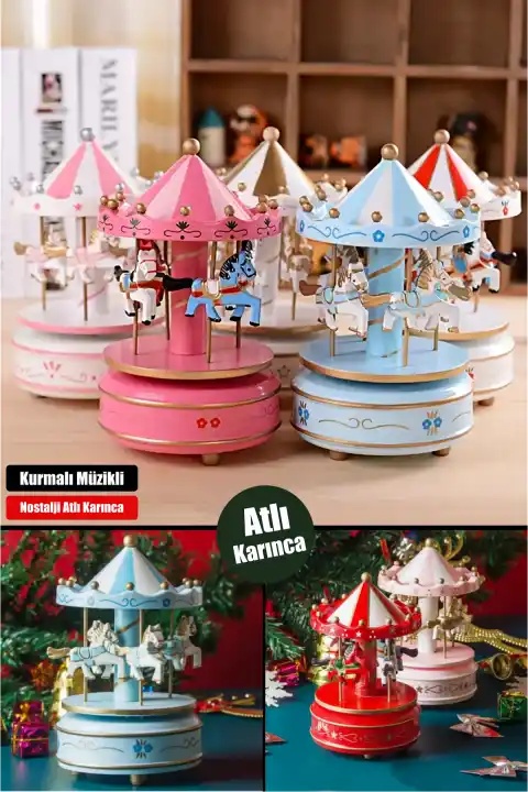 Atlı Karınca Müzik Kutusu Nostaljik Döner Renkli Atlı Karınca Hediyelik Eşya Kurmalı Müzik Kutusu
