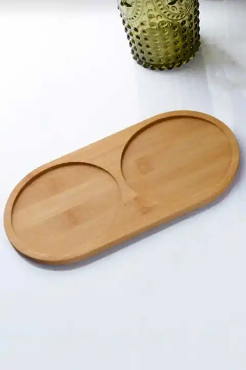 Bambu Ahşap Yağdanlık Standı,Doğal 2 Bölmeli Yağdanlık Altlığı,Oval Sıvı Sabun Altlığı