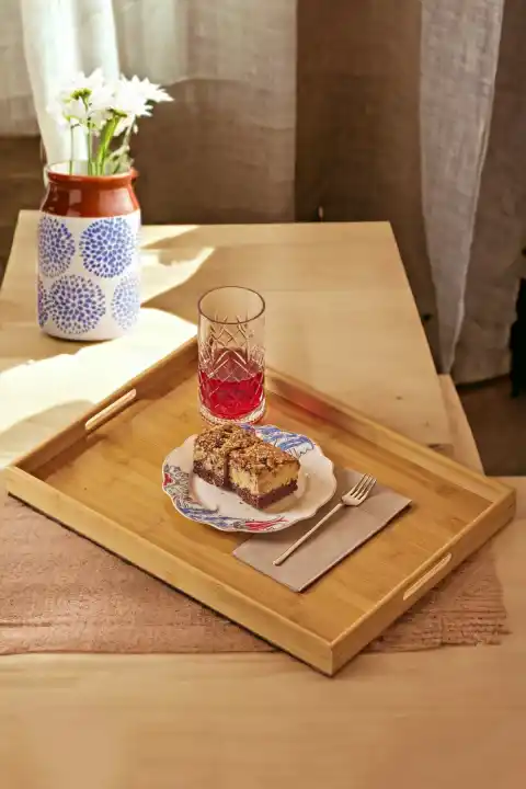 Bambu Çay Tepsisi Lüx Kulplu Dikdörtgen Kahve Çay Servis Sunum Doğal Bambu 33X22 İdeal Boy Tepsi