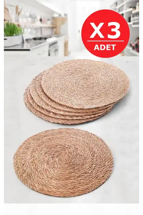 3lü Bambu Rattan El Yapımı Amerikan Servis Hasır Supla Masa Sofra Düzenleyici Tabak Altlığı