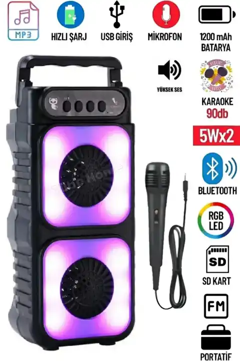Bluetooth Hoparlör Mikrofonlu Ekstra Bass Işıklı Ses Bombası FM Radyo USB Girişli LF-1689 Speaker