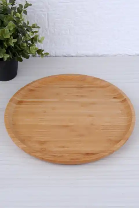 Büyük Lüx Doğal Ahşap Yuvarlak Pasta Servis Sunum Tepsi Dekoratif İkramlık Tabağı Sunumluk Tepsi