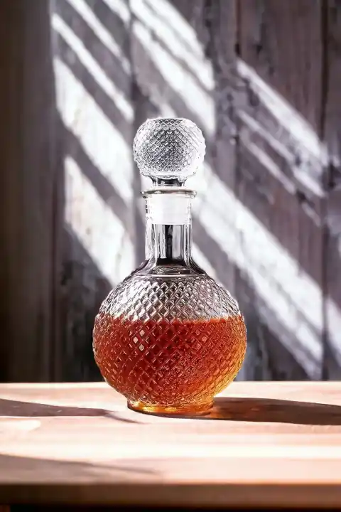 Cam Karaf Sürahi Su Meşrubat Kokteyl Topuz Kapaklı Sürahi Dekor Kristal Kesme Karaf İçki Şişesi