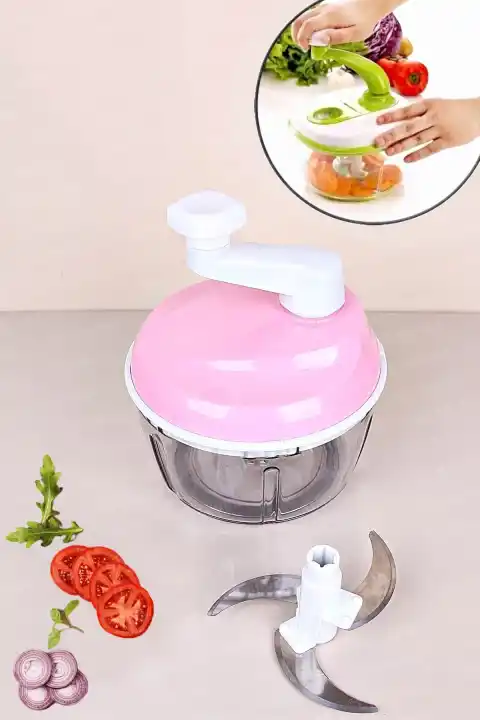 Hazneli El Rondosu Çelik Bıçaklı Kollu Çevirmeli Sebze Meyve Soğan Sarımsak Doğrayıcı Mutfak Robotu