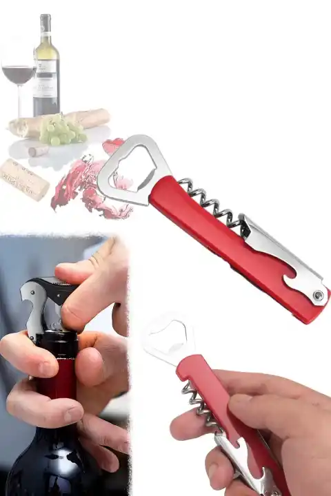 Çelik Tirbuşon Şarap Mantar Açacağı Şişe Açacağı Garson Tipi Meşrubat Gazoz Kapak Açacağı Seti