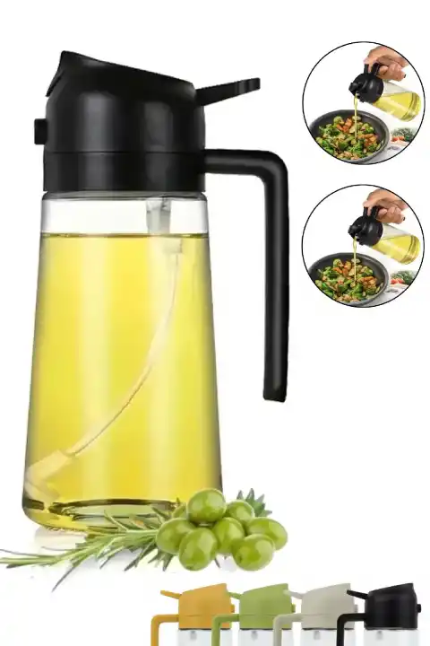 Çift Fonksiyonlu Cam Yağdanlık 450ml Zeytinyağı Sıvıyağ Şişe Airfryer Sprey Yağlık Sirkelik