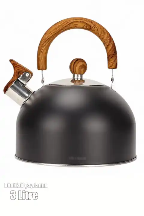 3 Litre Düdüklü Çaydanlık Ahşap İskandinav Su Isıtıcı Islık Çalan Çaydanlık Kettle Demlik Çay Potu