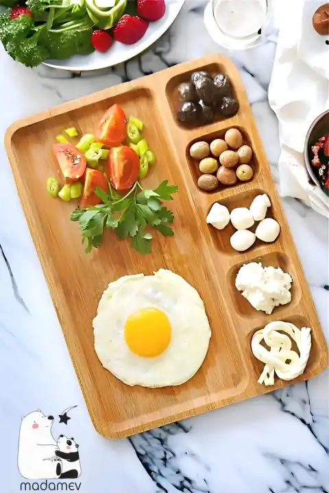 Gourmet 6 Bölmeli Bambu Kahvaltı Tabağı Peynir Servis Tahtası Sunum Tepsi Suya Dayanır Ahşap Tabak