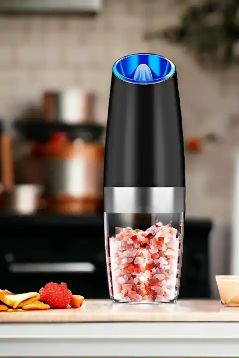 Otomatik Sensörlü Karabiber & Tuz Değirmeni – Seramik Öğütücülü, LED Işıklı