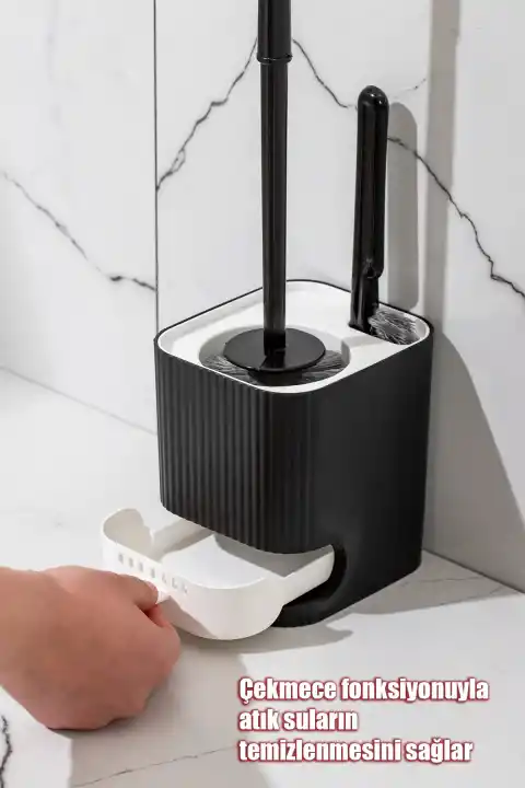 Klozet Fırçası Banyo Tuvalet Wc Temizleme Fırçası 2li Temizlik Fırçası Hazneli Su Akıtmaz Siyah