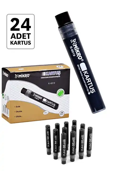 Mikro K-6019 24lü Siyah Tahta Kalemi Kartuşlu Uzun Ömürlü Keskin Yazım Performansı