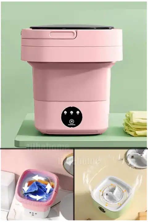 Katlanır Mini Çamaşır Makinesi Pembe Taşınabilir Retro Silikon Çorap İç Çamaşırı Yıkayıcı 10 lt