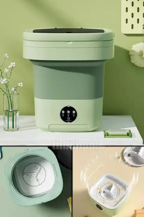 Katlanır Mini Çamaşır Makinesi Yeşil Taşınabilir Retro Silikon Çorap İç Çamaşırı Yıkayıcı 10 lt