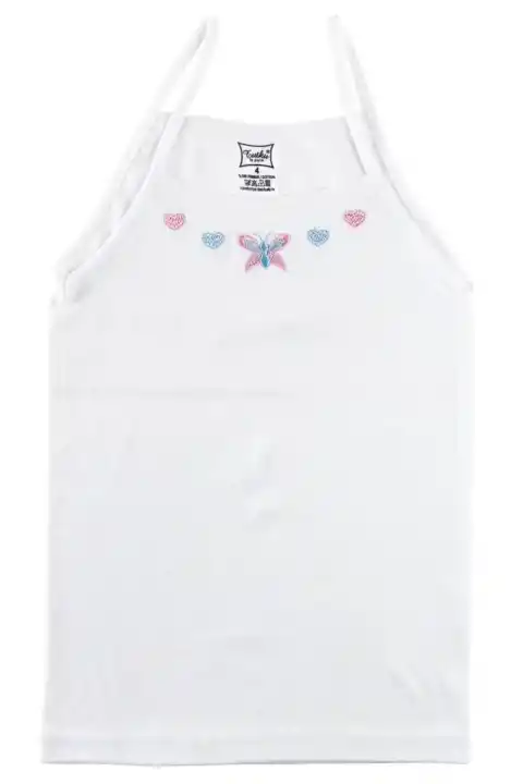 Kız Çocuk Beyaz Ribana İşlemeli İp Askılı Atlet No:1