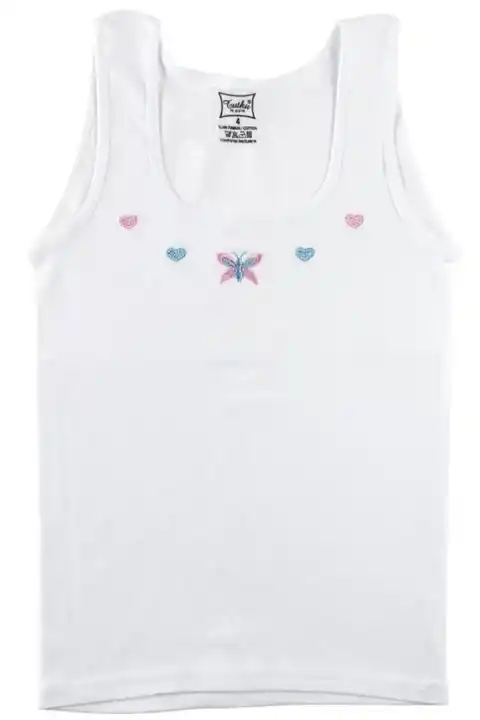 Kız Çocuk Beyaz Ribana İşlemeli Geniş Askılı Atlet No:3