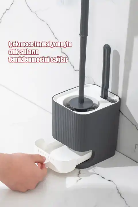 Klozet Fırçası Banyo Tuvalet Wc Temizleme Fırçası 2li Temizlik Fırçası Hazneli Su Akıtmaz Gri