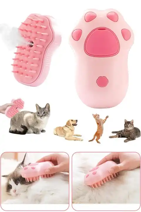 Pati Desen Buharlı Şarjlı Kedi & Köpek Yıkama Silikon Fırçası Evcil Hayvan Bakım Tüy Alma Tarağı