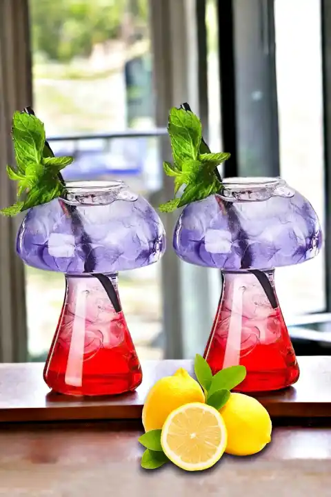 2li Pipetli Mantar Kokteyl Soğuk Sıcak Kahve Sunum Bardağı Isıya Dayanıklı Borosilikat Cam Bardak