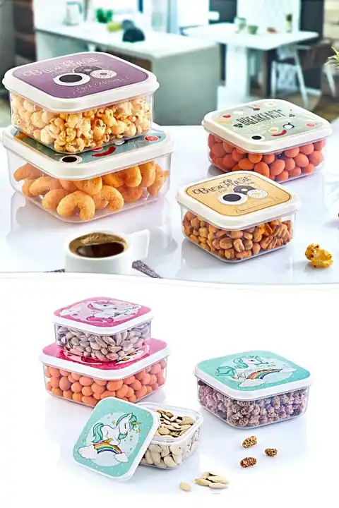 4lü Kapaklı Beslenme Kutusu Çocuk Kahvaltı Saklama Kabı Erzak Saklama Kutusu