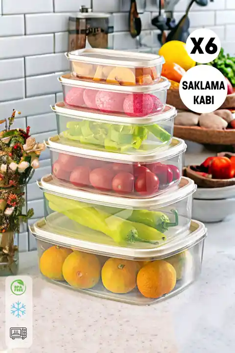 6lı Saklama Kabı Seti Çok Amaçlı Mutfak Piknik Erzak Saklama Kabı Dikdörtgen Kapaklı Organizer Box