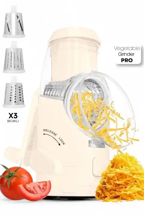 Vegetable Grinder Pro Dilimleyici Kollu Rende Öğütücü 3 Çelik Bıçaklı Sebze Doğrayıcı Mutfak Robotu