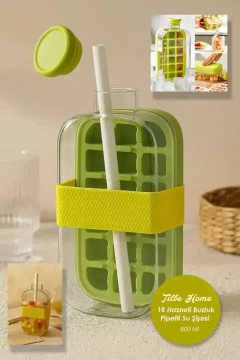 Yeni Nesil Pipetli Buz Kalıbı Matara Buz Kalıbı Retro Su Şişesi Kapaklı Taşınabilir Buz Küpü 800ml