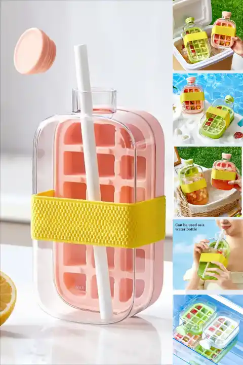 Yeni Nesil Pipetli Buz Kalıbı Büyük Matara Buz Kalıbı Su Şişesi Kapaklı Taşınabilir Buz Küpü 800ml