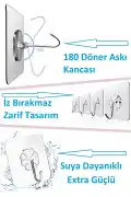 48’li Güçlü Yapışkanlı Kancalı Duvar Askısı 180° İz Bırakmaz Banyo Mutfak Kapı Arkası Organizer - Görsel 3