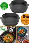 3'lü Silikon Air Fryer Pişirme Kalıbı Premium Kare Fırın Mikrodalga Hava Fritözü Pişirme Kağıdı - Görsel 1