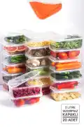 20'lİ Buzdolabı Organizer Kendinden Kapaklı Mikrodalga Difrize Uygun 2000ml Dikdörtgen Saklama Kabı - Görsel 1