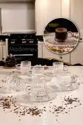 12 Parça Cam Kahve Fincan Seti Origami Çizgili Desen Nescafe Fincanı Cam Tabaklı Çay Takımı 125cc - Görsel 1