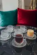 12 Parça Cam Kahve Fincan Seti Origami Çizgili Desen Nescafe Fincanı Cam Tabaklı Çay Takımı 125cc - Görsel 2