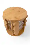 12li Döner Stantlı Bambu Baharatlık Takımı Serpme Başlıklı Kapaklı Etiketli Cam Baharatlık Seti - Görsel 4