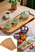 4 Adet Gourmet Kayık Bambu Kahvaltı Tabağı Peynir Servis Sunum Tepsi İkramlık Ahşap Tabak 30X13 Set - Görsel 1