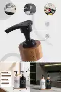 2’li Hands Dishes Soft Siyah Dekoratif Mutfak Banyo Sıvı Cam Sabunluk Seti 500ml Bambu Stantlı Set - Görsel 3