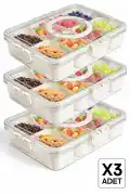3lü Kilit Kapaklı 8 Bölmeli Taşınabilir Saklama Kabı Kahvaltılık Organizer Piknik Seti Gıda Kutusu - Görsel 1