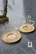 2'li Bambu Kapaklı Morning Çay Bardağı Seti Isıya Dayanıklı Termosilikat Keyfi Ala Bardak 180 ml - Görsel 1