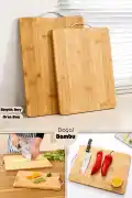 2'li Bambu Kesim Tahtası Büyük + Orta Boy Çelik Saplı Peynir Sunum Tepsi Sebze Doğrama Panosu Seti - Görsel 1