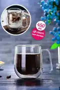 Çift Cidarlı Cam Kupa Bardak 450 ml Ev Ofis Fincanı Çift Katlı Isı Yalıtımlı Kulplu Cam Bardak - Görsel 1