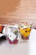 2'li Çift Cidarlı Flower Cup 250ml Çiçekli Bardak Kahve Çay Bardağı El Yapımı Cam Bardak Seti - Görsel 3